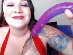 Chunky deepthroat queen swallows a toy and gagging